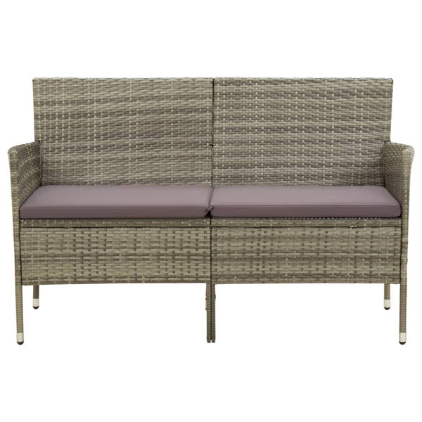 Gartensofa 3-Sitzer mit Kissen Grau Poly Rattan