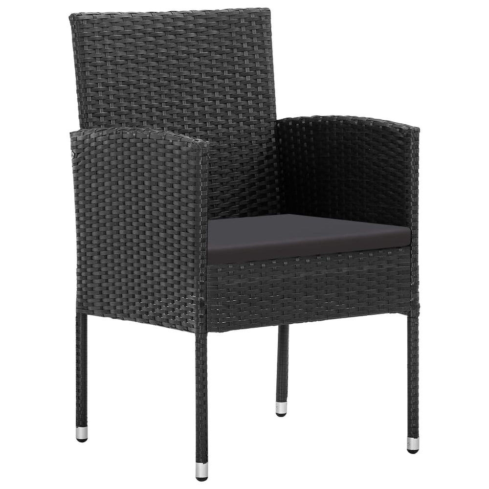 Gartenstühle mit Kissen in Schwarz 2 Stk. Schwarz Poly Rattan