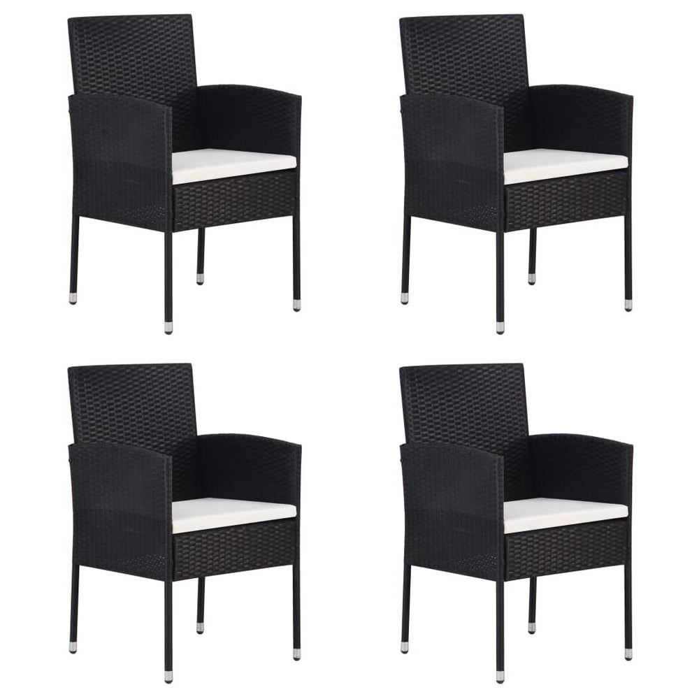 Gartenstühle mit Kissen in Cremeweiß 4 Stk. Schwarz Polyrattan