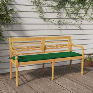 Batavia-Bank mit Grünem Kissen 150 cm Massivholz Teak