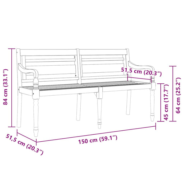 Batavia-Bank mit Taupe Kissen 150 cm Massivholz Teak