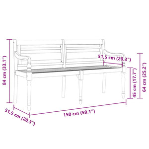 Batavia-Bank mit Weinrotem Kissen 150 cm Massivholz Teak