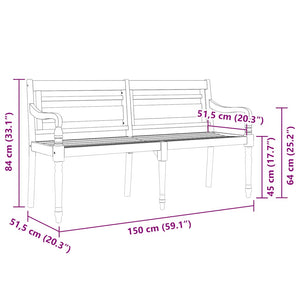 Batavia-Bank mit Kissen Rot Karomuster 150 cm Massivholz Teak