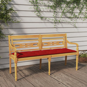 Batavia-Bank mit Rotem Kissen 150 cm Massivholz Teak