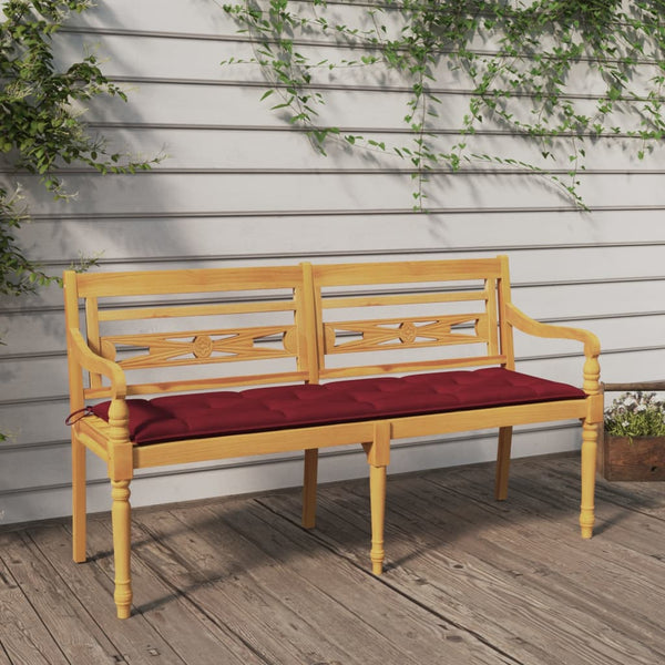 Batavia-Bank mit Weinrotem Kissen 150 cm Massivholz Teak
