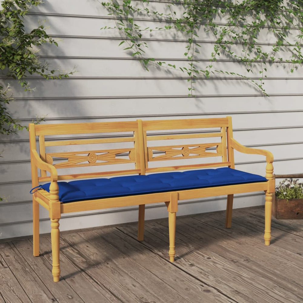 Batavia-Bank mit Blauem Kissen 150 cm Massivholz Teak