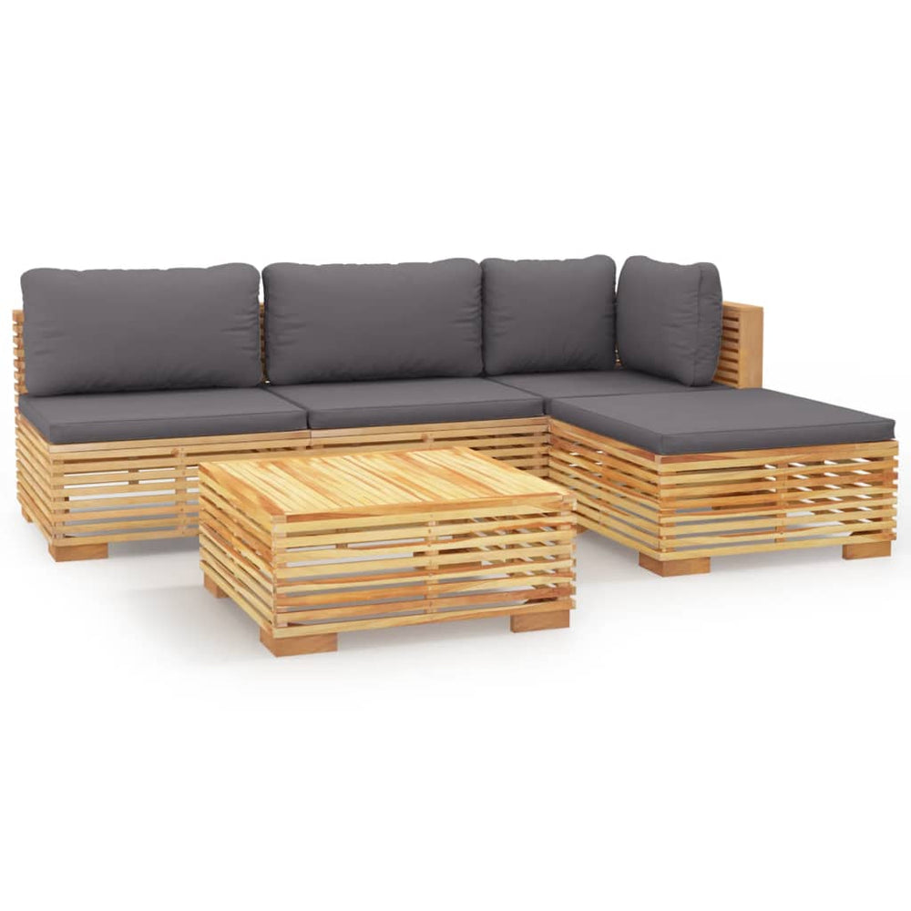 vidaXL Salon de jardin 5 pcs avec coussins Bois de teck massif