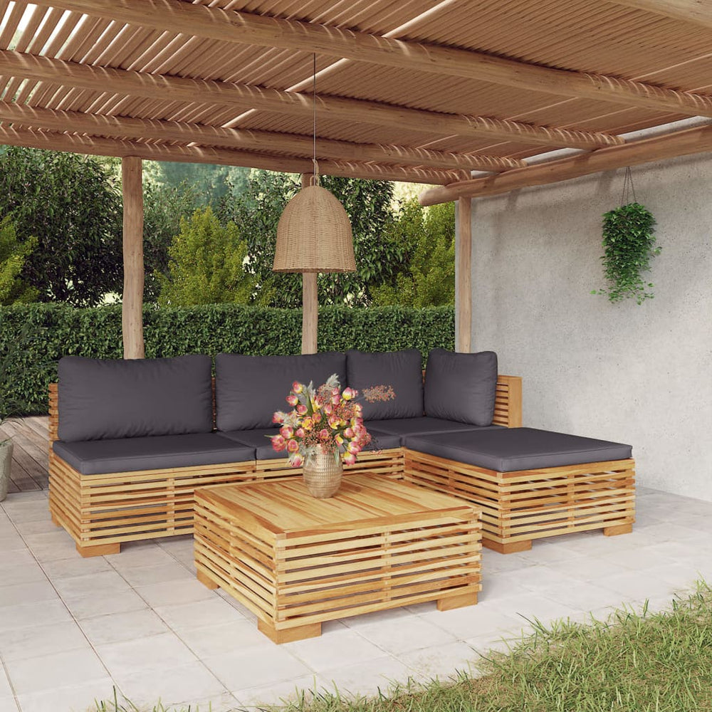 vidaXL Salon de jardin 5 pcs avec coussins Bois de teck massif