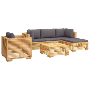 6-tlg. Garten-Lounge-Set mit Kissen Massivholz Teak