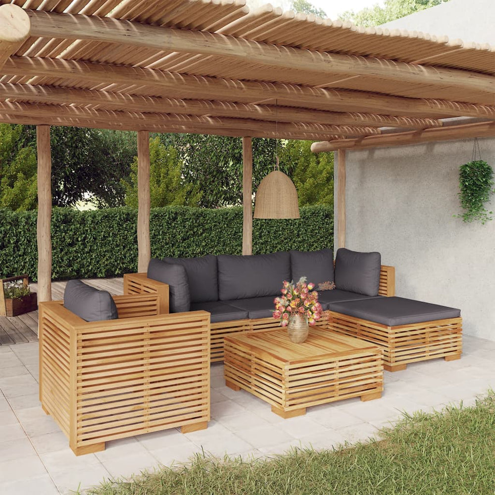 vidaXL Salon de jardin 6 pcs avec coussins Bois de teck massif