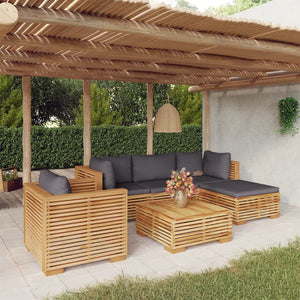 6-tlg. Garten-Lounge-Set mit Kissen Massivholz Teak