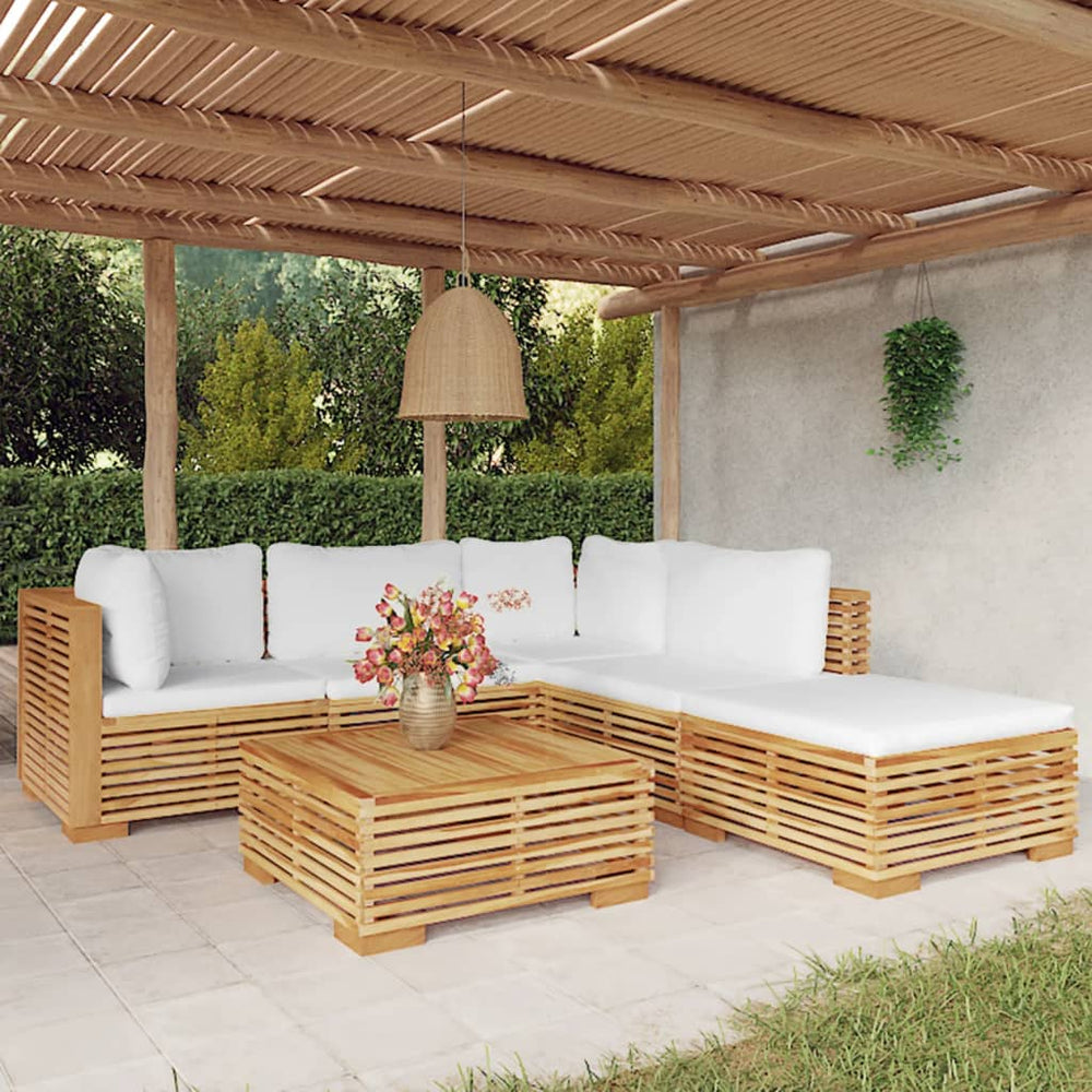 vidaXL Salon de jardin 6 pcs avec coussins Bois de teck massif