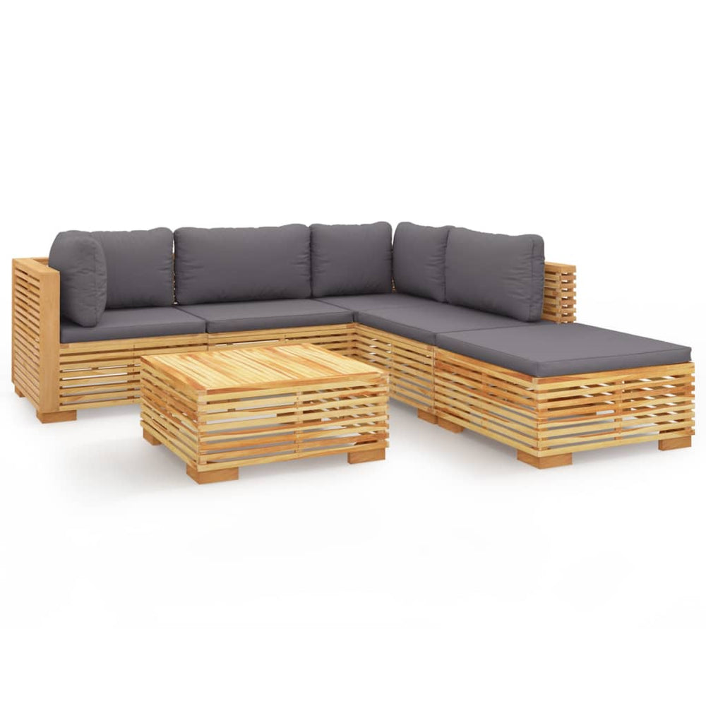 vidaXL Salon de jardin 6 pcs avec coussins Bois de teck massif