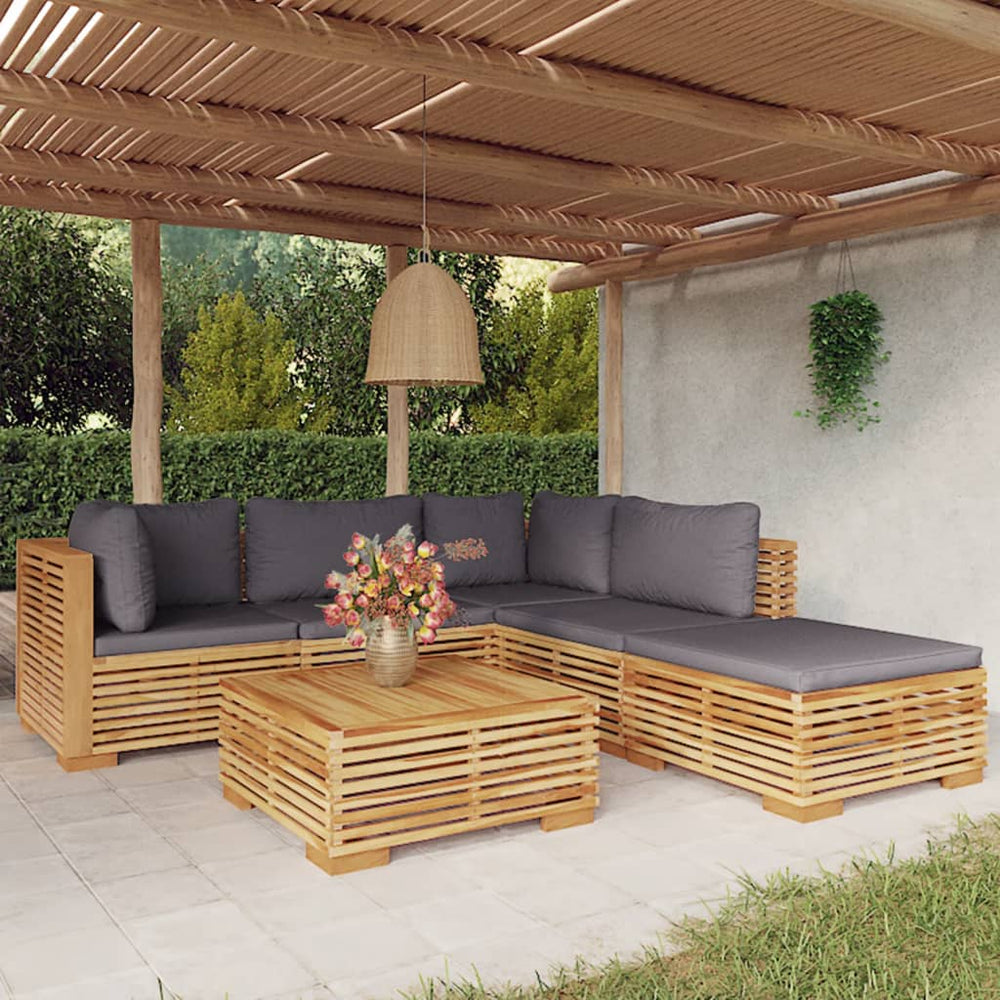 vidaXL Salon de jardin 6 pcs avec coussins Bois de teck massif