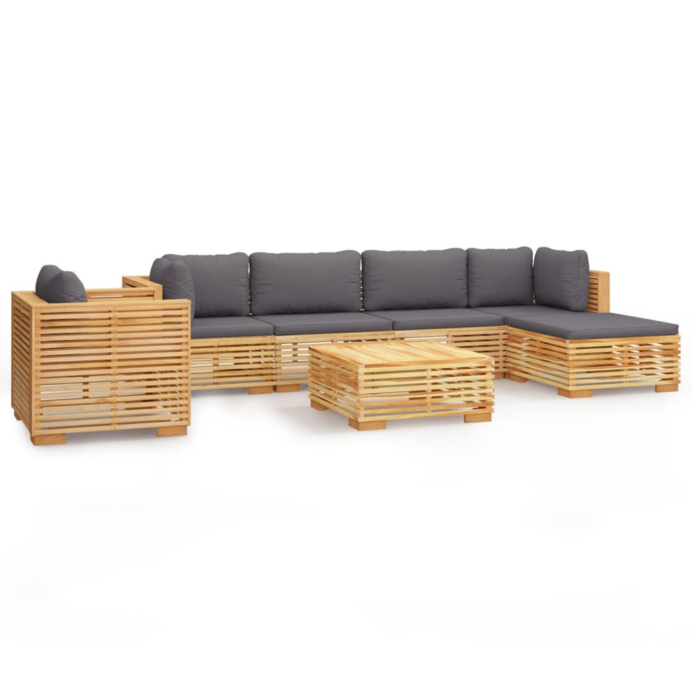 vidaXL Salon de jardin 7 pièces avec coussins, bois de teck massif
