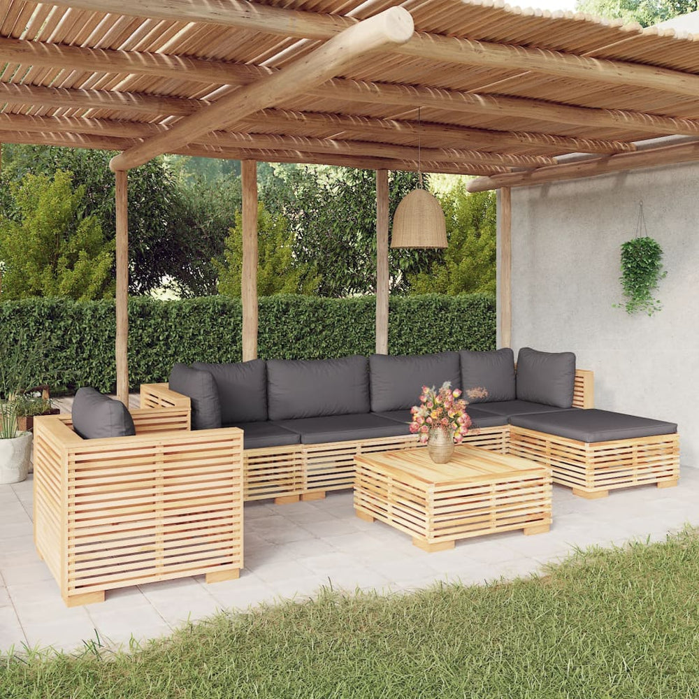 vidaXL Salon de jardin 7 pièces avec coussins, bois de teck massif