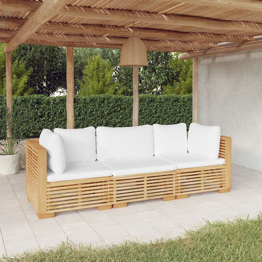 vidaXL Salon de jardin 3 pcs avec coussins Bois de teck massif