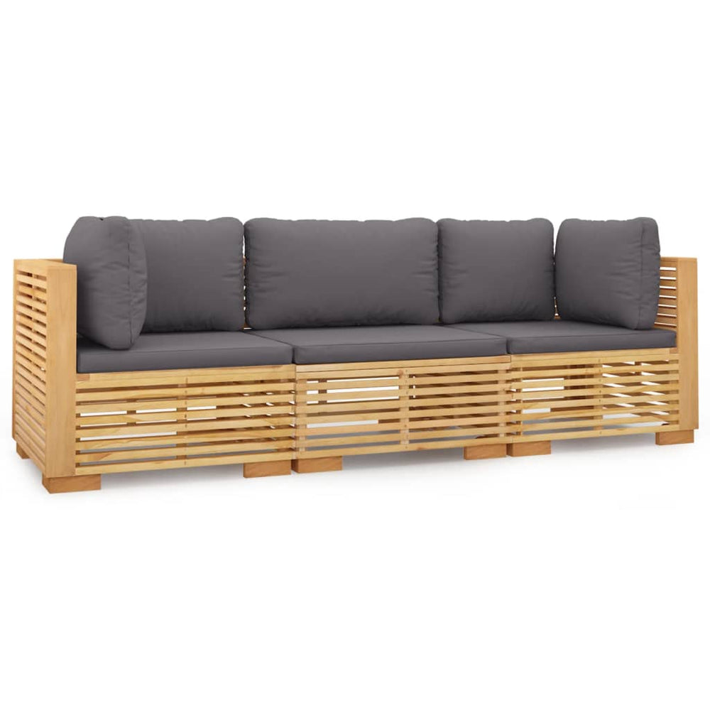 vidaXL Salon de jardin 3 pcs avec coussins Bois de teck massif