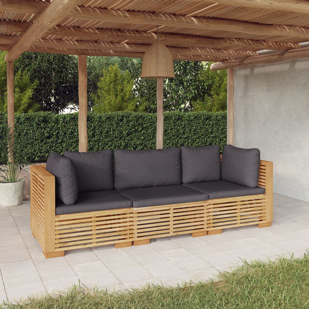 vidaXL Salon de jardin 3 pcs avec coussins Bois de teck massif