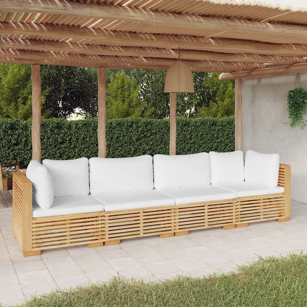 vidaXL Salon de jardin 4 pcs avec coussins en teck massif