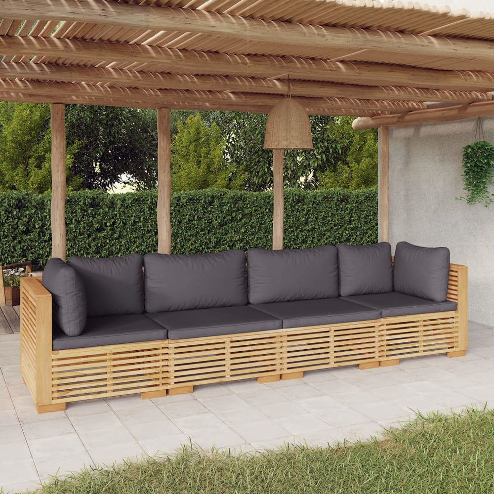 vidaXL Salon de jardin 4 pcs avec coussins en teck massif
