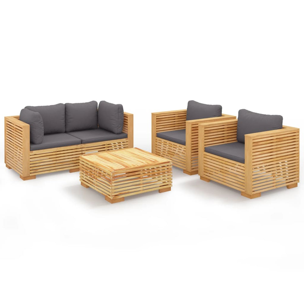 vidaXL Salon de jardin 5 pcs avec coussins Bois de teck massif