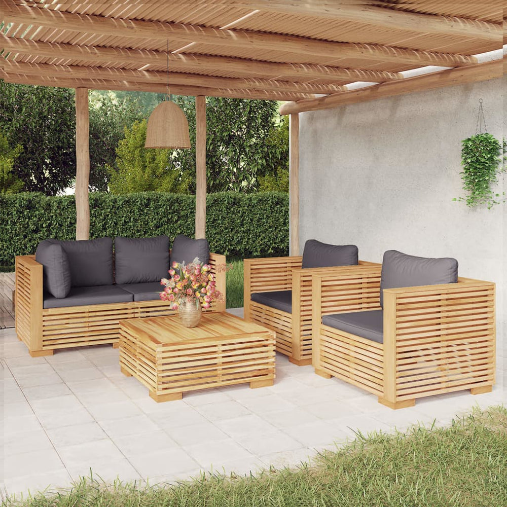 vidaXL Salon de jardin 5 pcs avec coussins Bois de teck massif