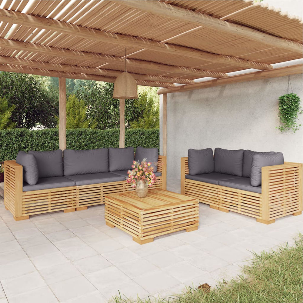 vidaXL Salon de jardin 6 pcs avec coussins Bois de teck massif