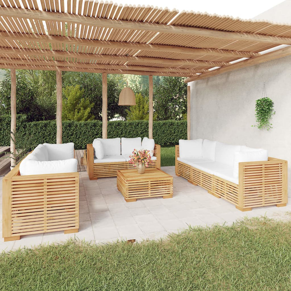 vidaXL Salon de jardin 9 pcs avec coussins Bois de teck massif