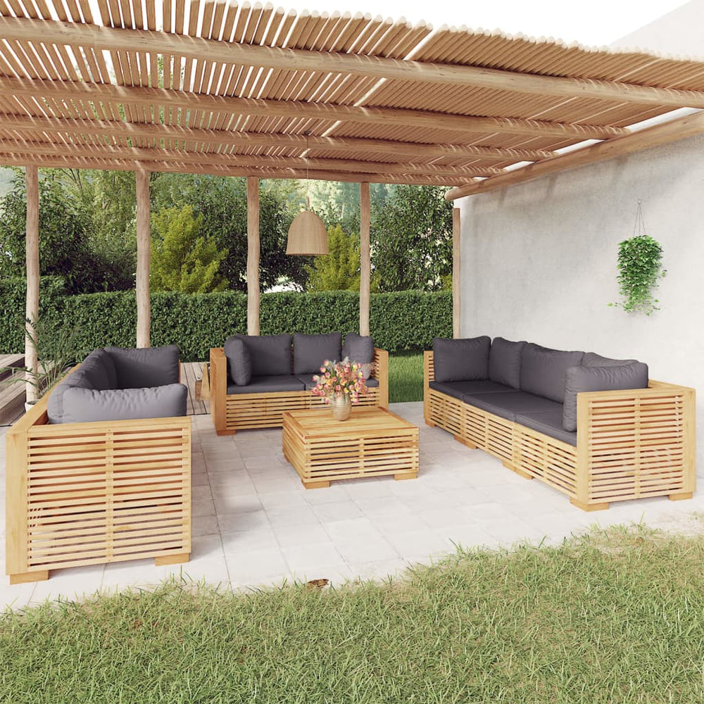 vidaXL Salon de jardin 9 pcs avec coussins Bois de teck massif