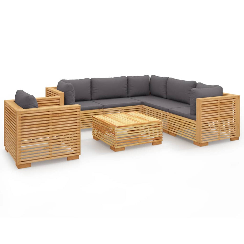 vidaXL Salon de jardin 7 pièces avec coussins, bois de teck massif