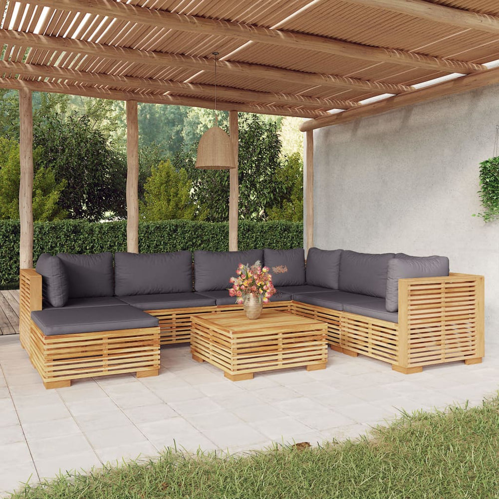 vidaXL Salon de jardin 8 pcs avec coussins Bois de teck massif