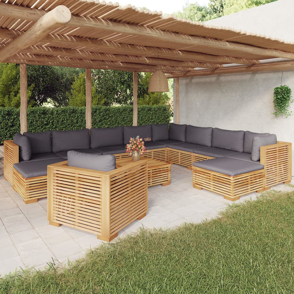 vidaXL Ensemble de jardin lounge 12 pcs avec coussins Bois de teck massif