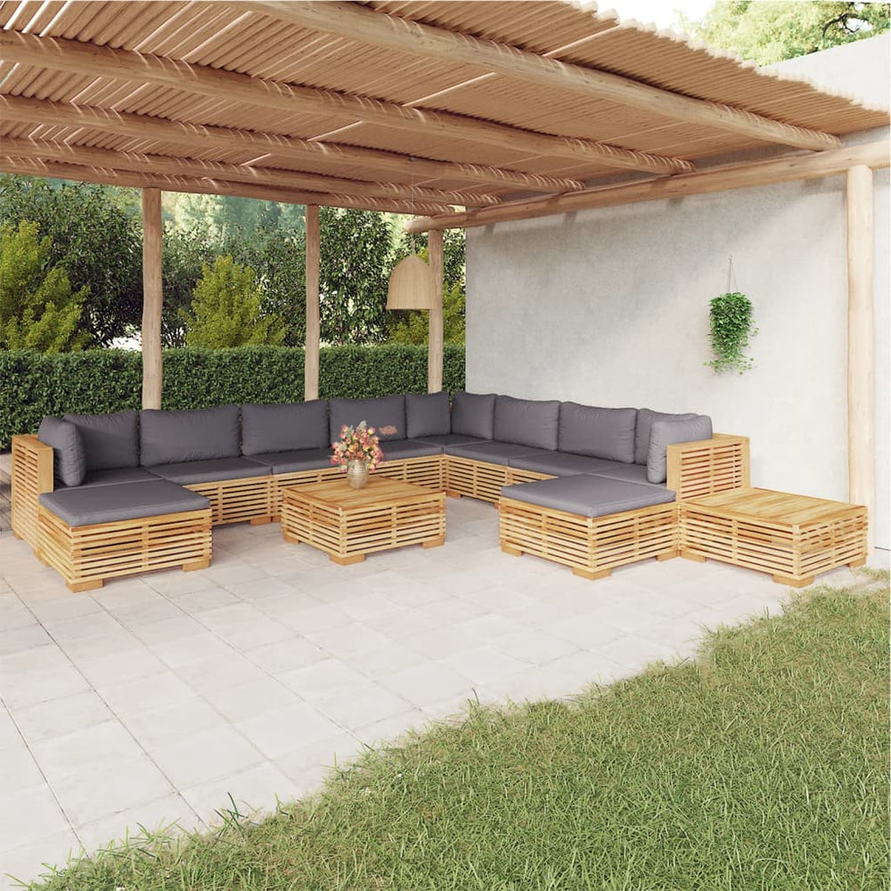 vidaXL Ensemble de jardin lounge 12 pcs avec coussins Bois de teck massif