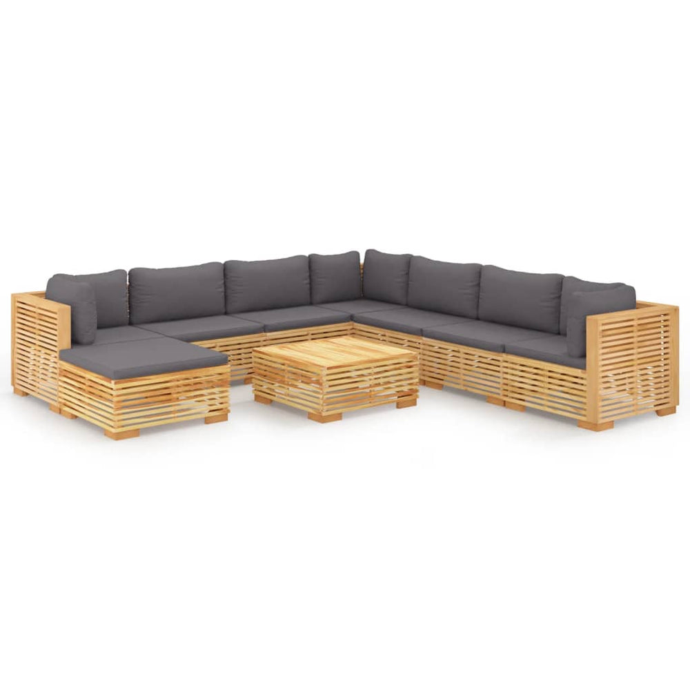 vidaXL Salon de jardin 9 pcs avec coussins Bois de teck massif