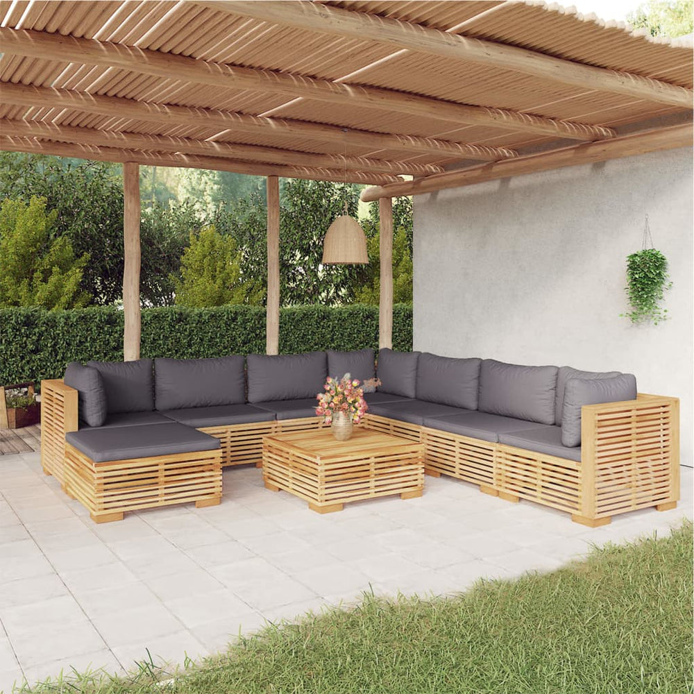 vidaXL Salon de jardin 9 pcs avec coussins Bois de teck massif