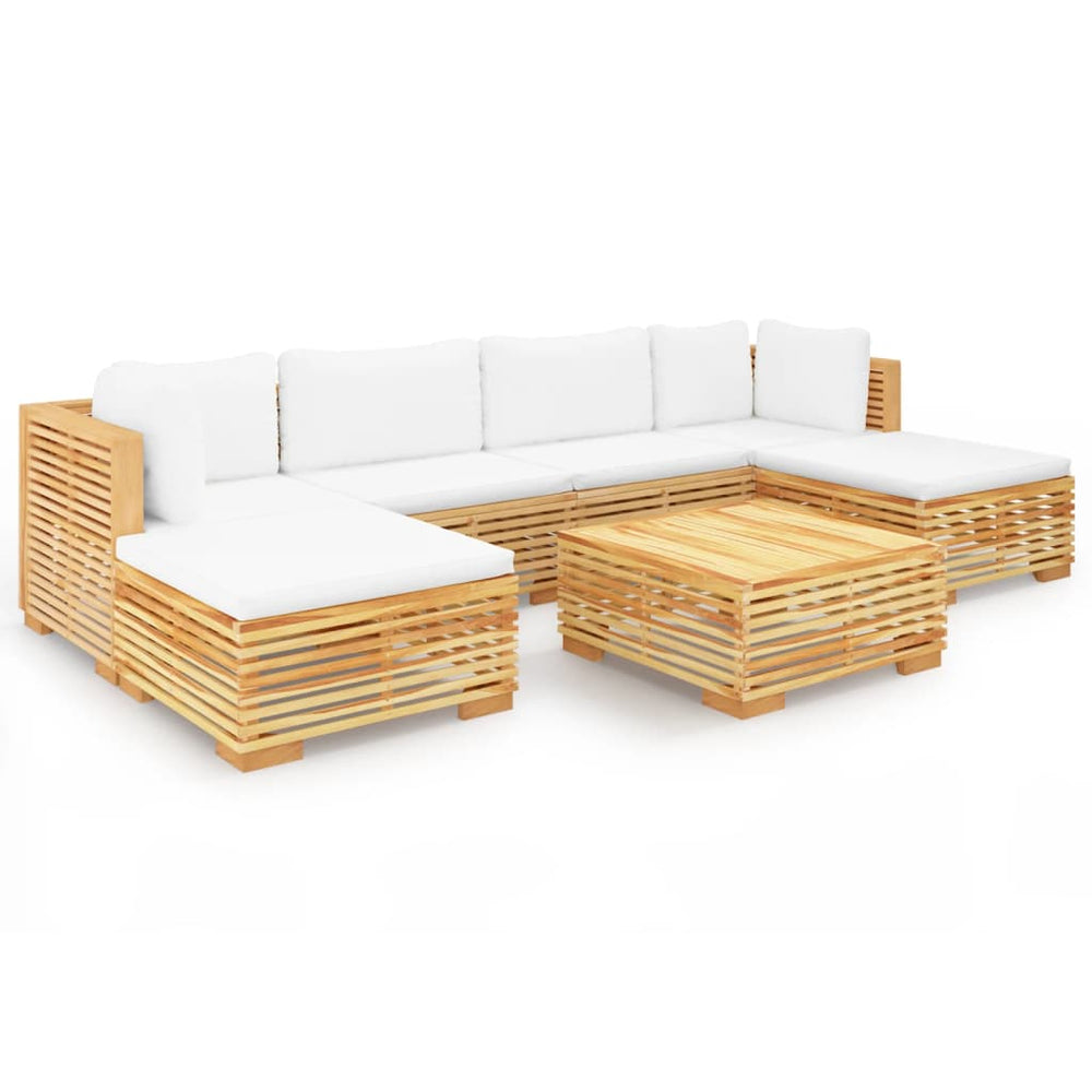 vidaXL Salon de jardin 7 pièces avec coussins, bois de teck massif
