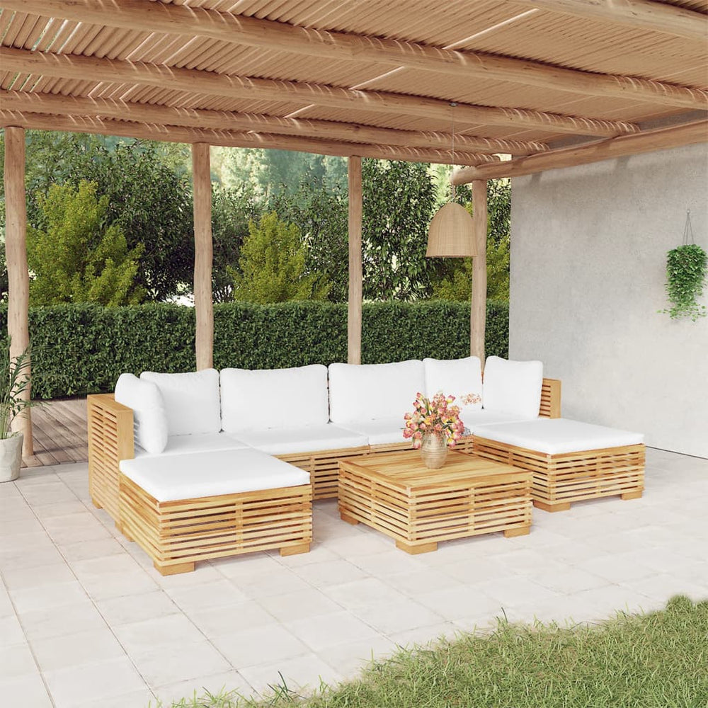 vidaXL Salon de jardin 7 pièces avec coussins, bois de teck massif