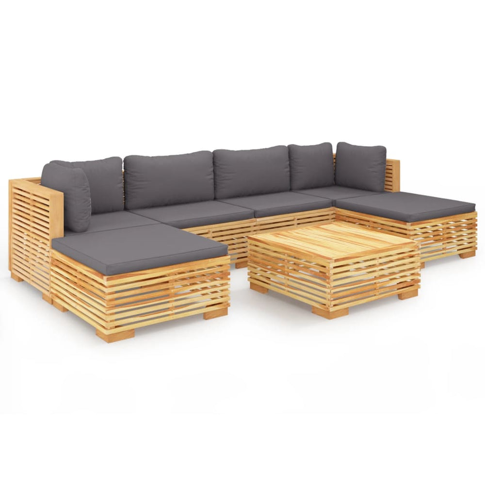 vidaXL Salon de jardin 7 pièces avec coussins, bois de teck massif