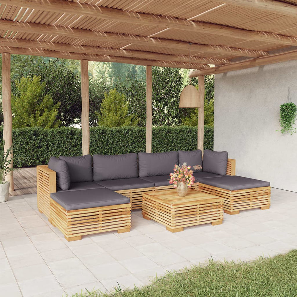 vidaXL Salon de jardin 7 pièces avec coussins, bois de teck massif