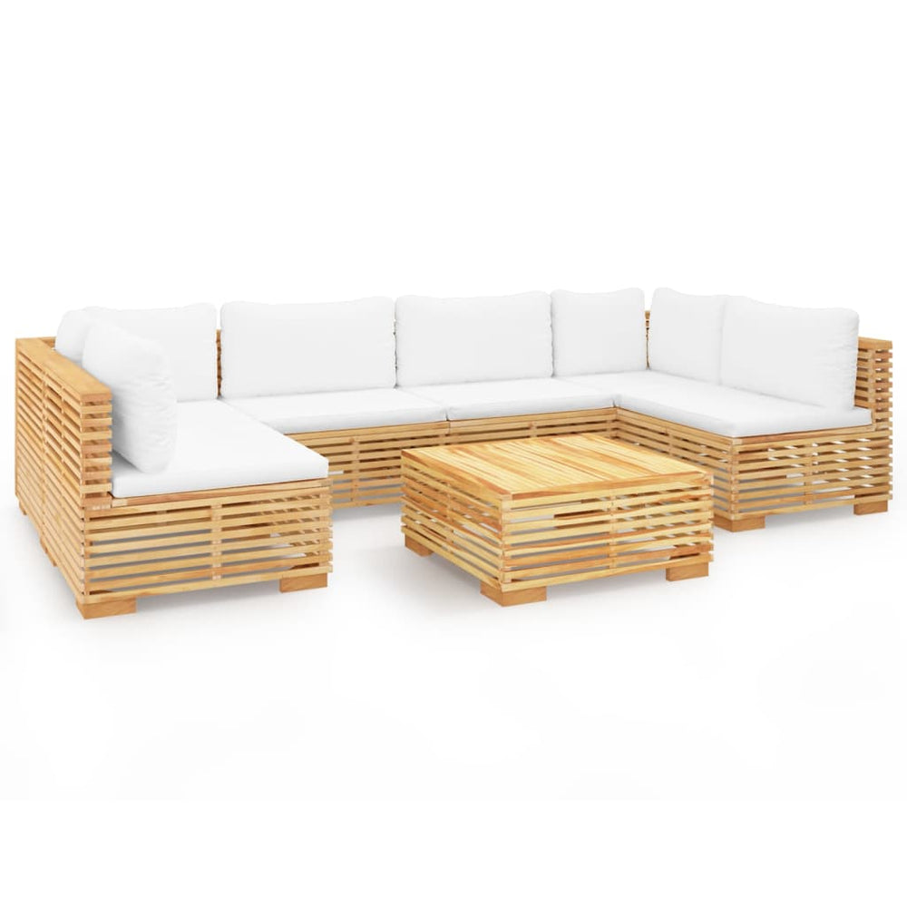 vidaXL Salon de jardin 7 pièces avec coussins, bois de teck massif