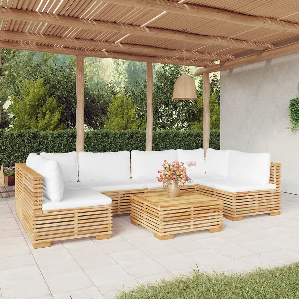 vidaXL Salon de jardin 7 pièces avec coussins, bois de teck massif