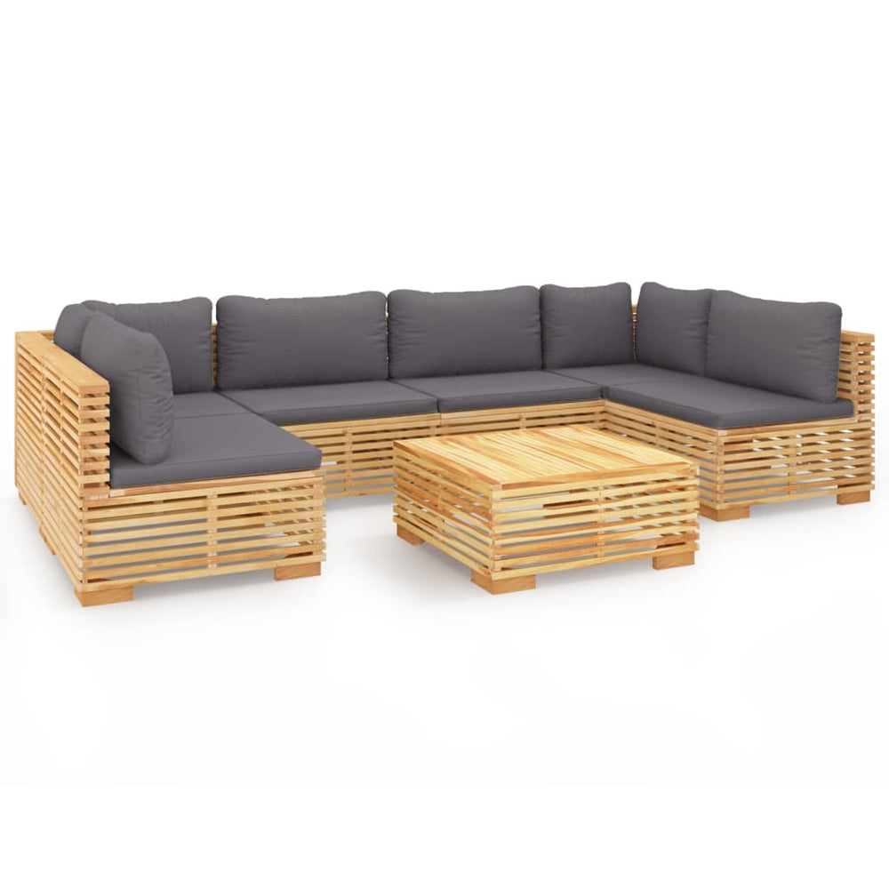 vidaXL Salon de jardin 7 pièces avec coussins, bois de teck massif