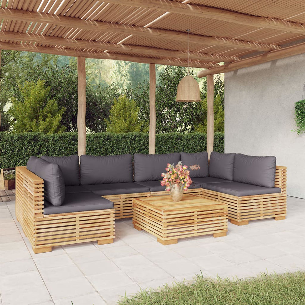 vidaXL Salon de jardin 7 pièces avec coussins, bois de teck massif