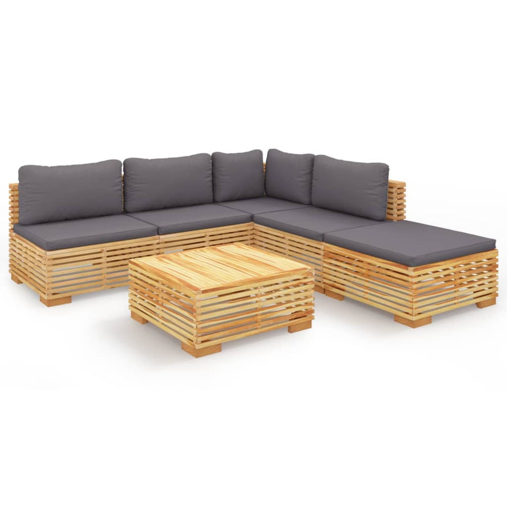 vidaXL Salon de jardin 6 pcs avec coussins Bois de teck massif