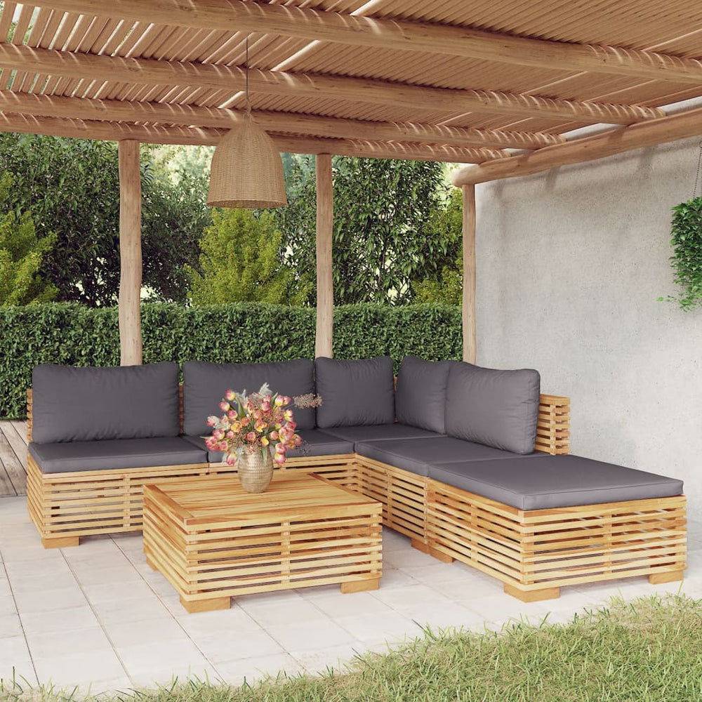 vidaXL Salon de jardin 6 pcs avec coussins Bois de teck massif