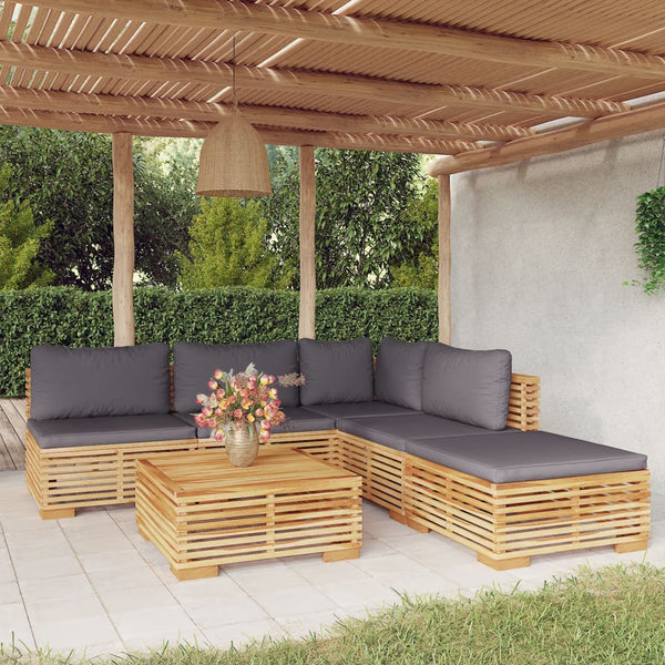 6-tlg. Garten-Lounge-Set mit Kissen Massivholz Teak