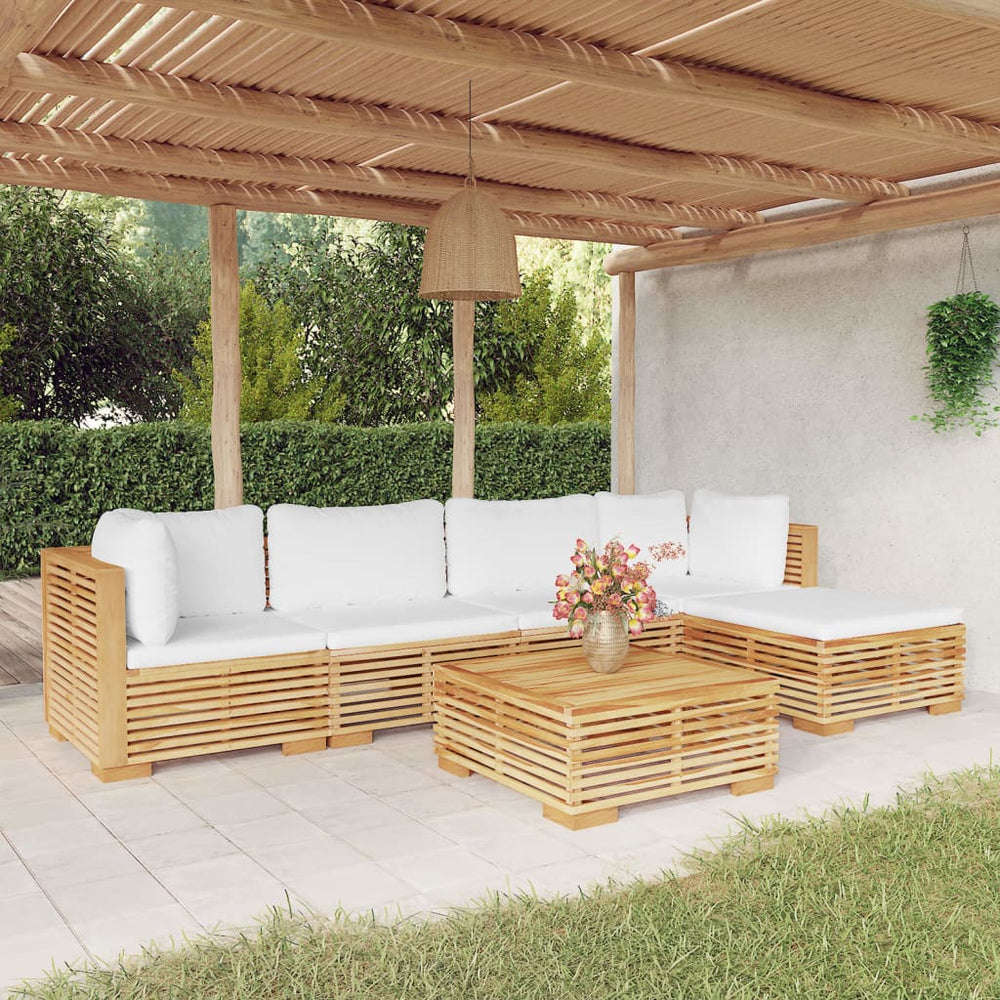 vidaXL Salon de jardin 6 pcs avec coussins Bois de teck massif