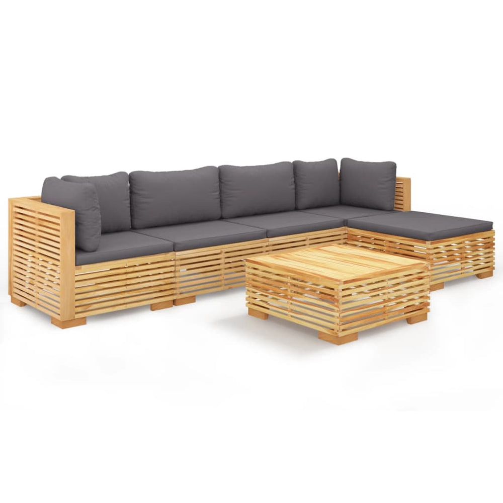 vidaXL Salon de jardin 6 pcs avec coussins Bois de teck massif