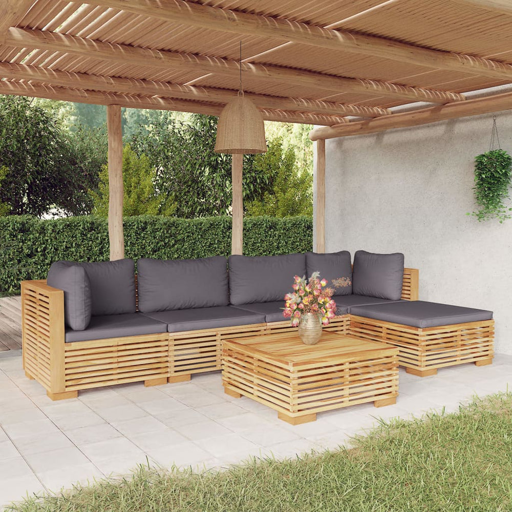 vidaXL Salon de jardin 6 pcs avec coussins Bois de teck massif